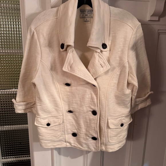 Ralph Lauren Polo Jeans Womens Double Breasted Short Ivory Coat Jacket Sz L - Picture 12 of 12